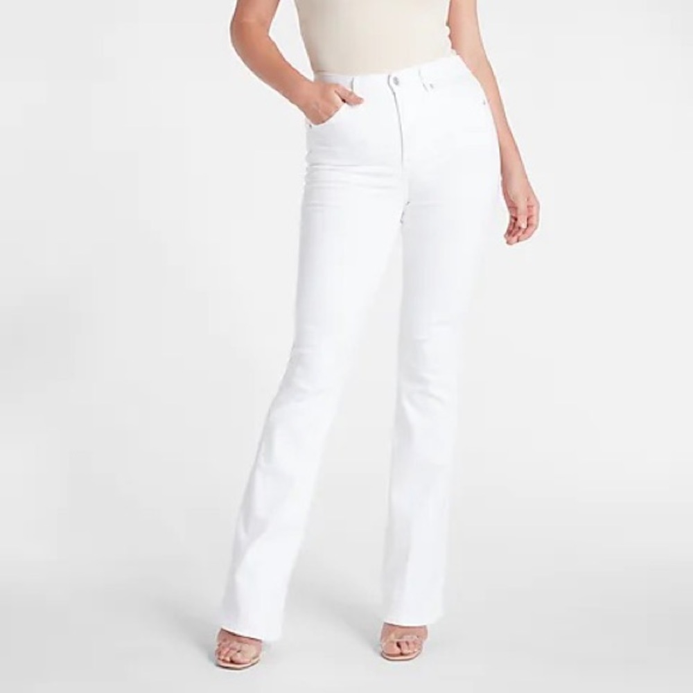 High Waisted White Supersoft Flare Jeans